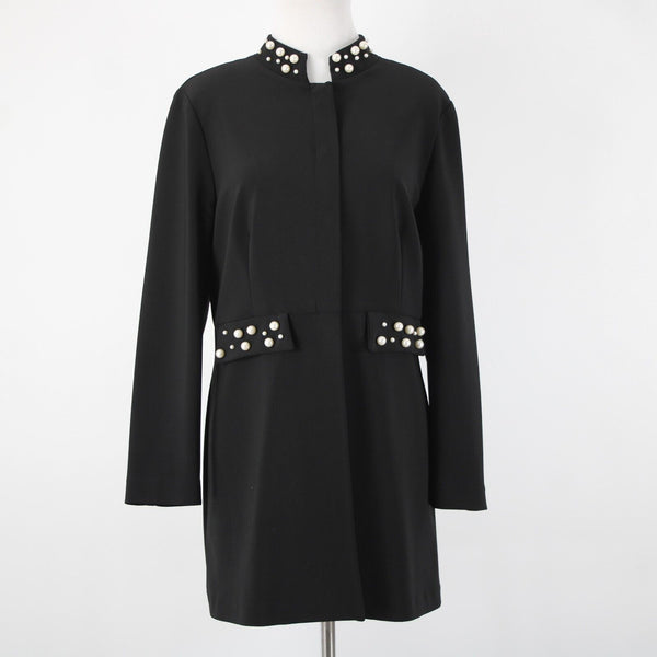 Frank Lyman NEW $260 Sz 12 Black Faux Pearl Faux Pockets Polyester Elastane Coat