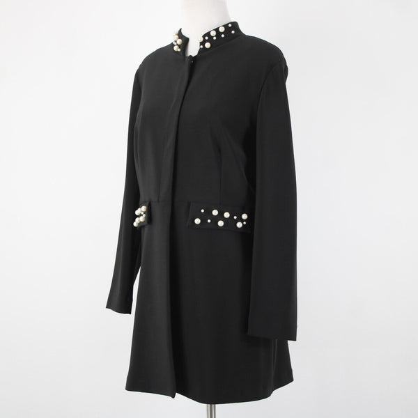 Frank Lyman NEW $260 Sz 12 Black Faux Pearl Faux Pockets Polyester Elastane Coat