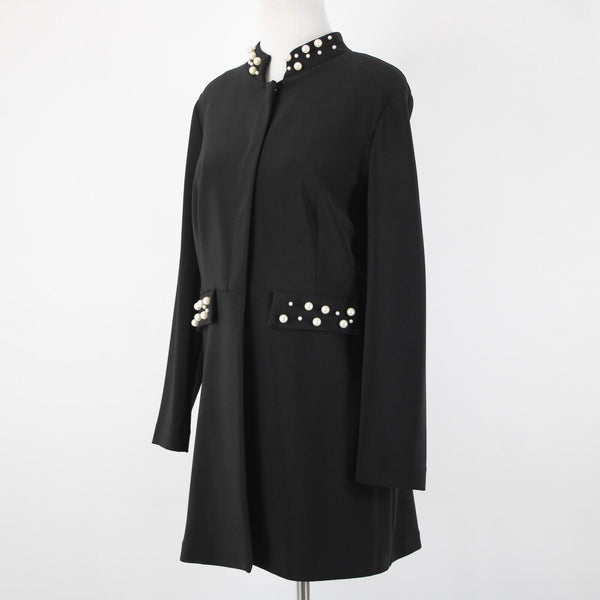 Frank Lyman NEW $260 Sz 12 Black Faux Pearl Faux Pockets Polyester Elastane Coat