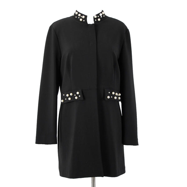 Frank Lyman NEW $260 Sz 12 Black Faux Pearl Faux Pockets Polyester Elastane Coat