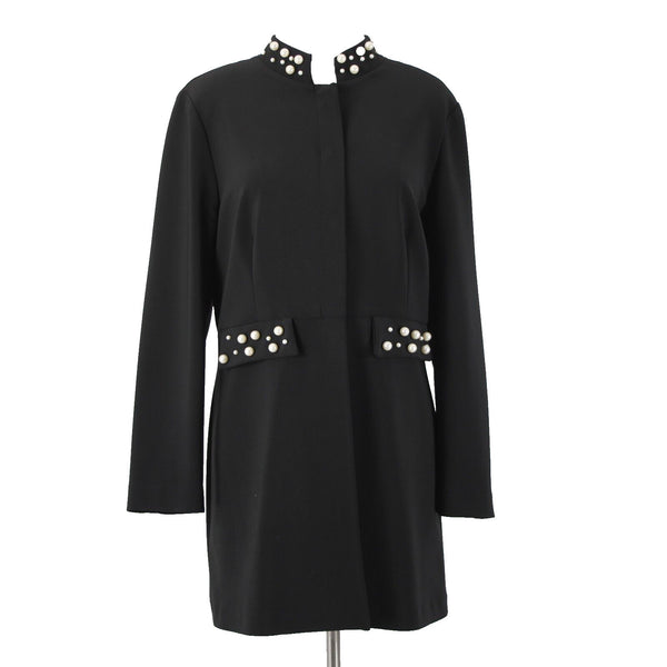 Frank Lyman NEW $260 Sz 12 Black Faux Pearl Faux Pockets Polyester Elastane Coat