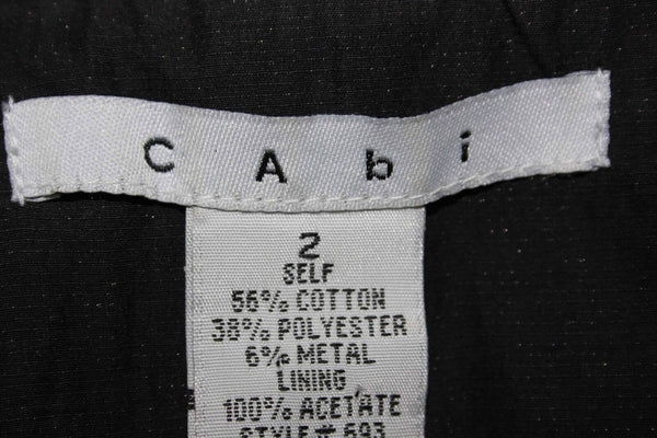 CAbi Sz 2 Black Cotton Poly Blend Ruffle Shawl Collar 3/4 Sleeve Lined Jacket