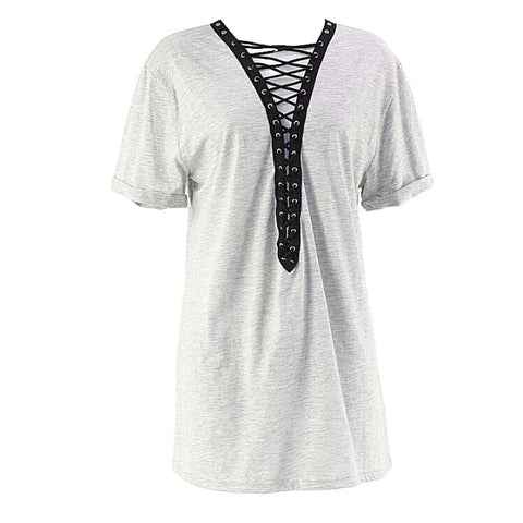 Stella Laguna Beach NEW $32 Sz S Gray With Black Lace Up Front Cotton Top
