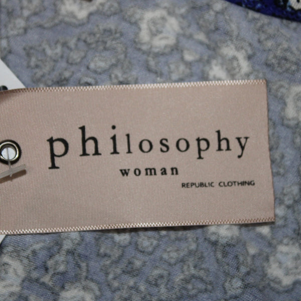 Philosophy Top NEW $58 Sz 3X Navy Blue White Printed Rayon Spandex Top