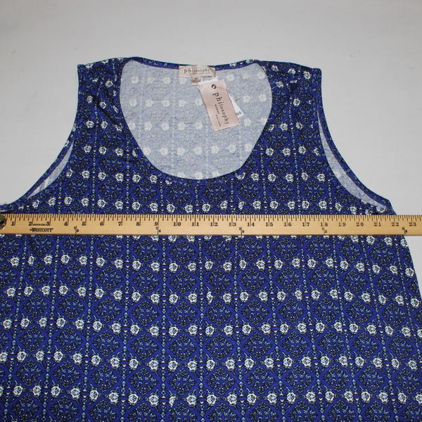 Philosophy Top NEW $58 Sz 3X Navy Blue White Printed Rayon Spandex Top