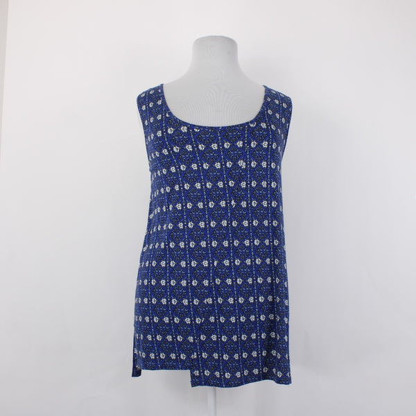 Philosophy Top NEW $58 Sz 3X Navy Blue White Printed Rayon Spandex Top