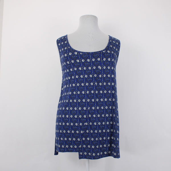 Philosophy Top NEW $58 Sz 3X Navy Blue White Printed Rayon Spandex Top