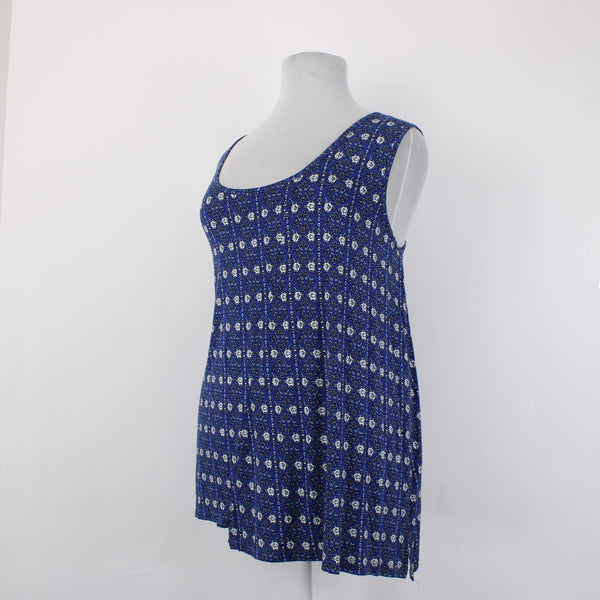 Philosophy Top NEW $58 Sz 3X Navy Blue White Printed Rayon Spandex Top