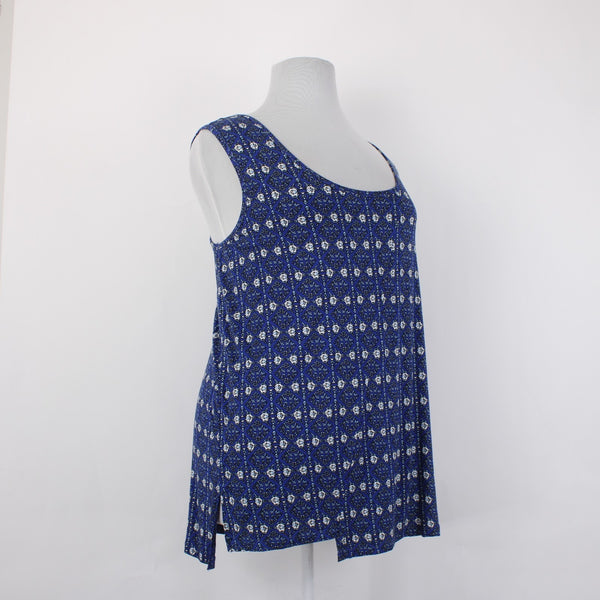 Philosophy Top NEW $58 Sz 3X Navy Blue White Printed Rayon Spandex Top