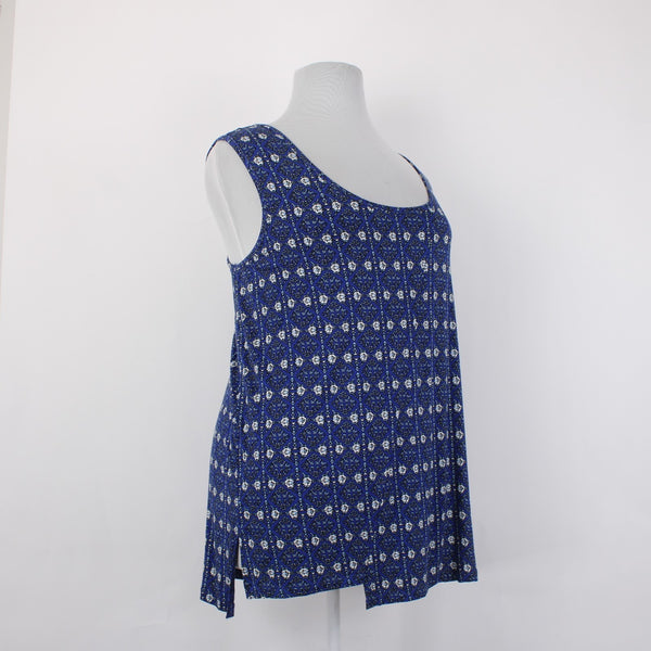 Philosophy Top NEW $58 Sz 3X Navy Blue White Printed Rayon Spandex Top