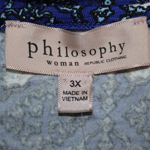 Philosophy Top NEW $58 Sz 3X Navy Blue White Printed Rayon Spandex Top