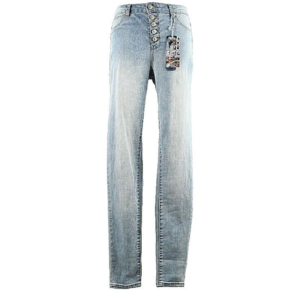 Tractor NEW Sz 9 x 33 Faded Blue Gold Button Fly Cotton Blend Skinny Jean