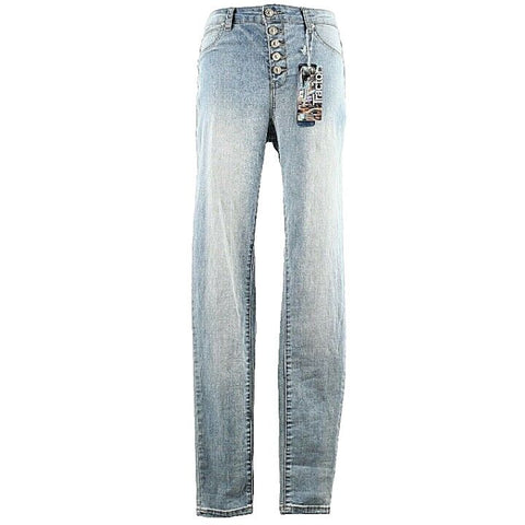 Tractor NEW Sz 9 x 33 Faded Blue Gold Button Fly Cotton Blend Skinny Jean