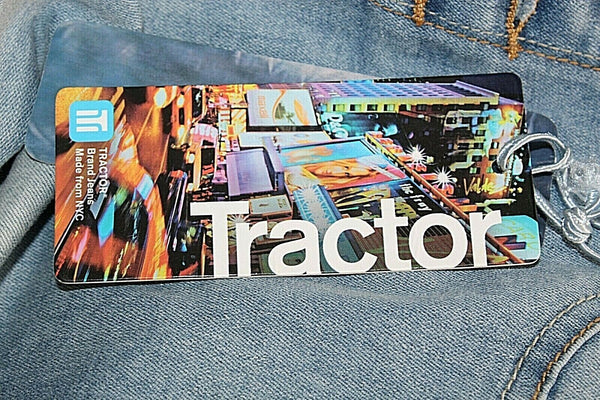 Tractor NEW Sz 9 x 33 Faded Blue Gold Button Fly Cotton Blend Skinny Jean