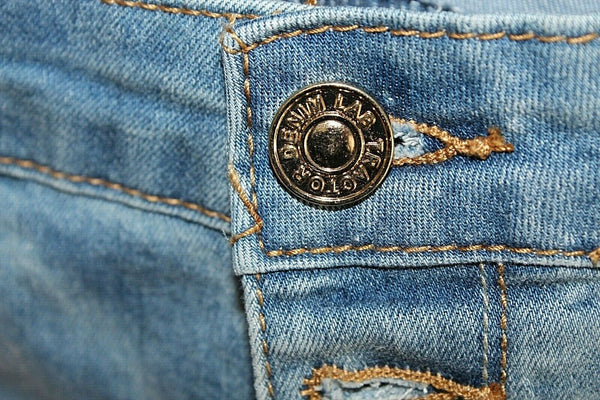 Tractor NEW Sz 9 x 33 Faded Blue Gold Button Fly Cotton Blend Skinny Jean