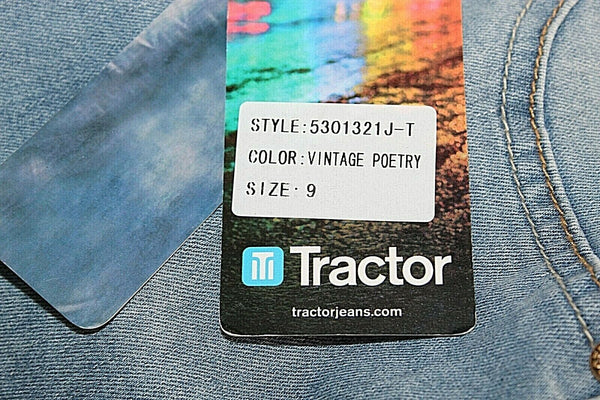 Tractor NEW Sz 9 x 33 Faded Blue Gold Button Fly Cotton Blend Skinny Jean