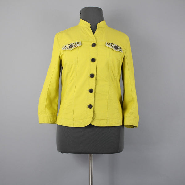 Prosper Devine Sz XL Lime Green Rhinestone 3/4 Slv Pckt Cotton Poly Spndx Jacket