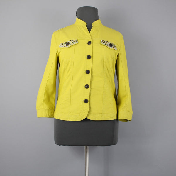 Prosper Devine Sz XL Lime Green Rhinestone 3/4 Slv Pckt Cotton Poly Spndx Jacket