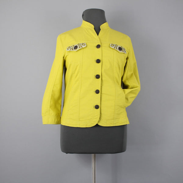 Prosper Devine Sz XL Lime Green Rhinestone 3/4 Slv Pckt Cotton Poly Spndx Jacket