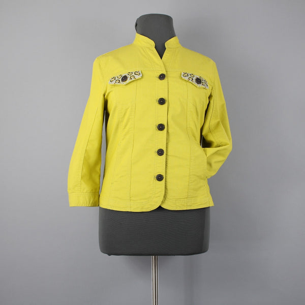Prosper Devine Sz XL Lime Green Rhinestone 3/4 Slv Pckt Cotton Poly Spndx Jacket