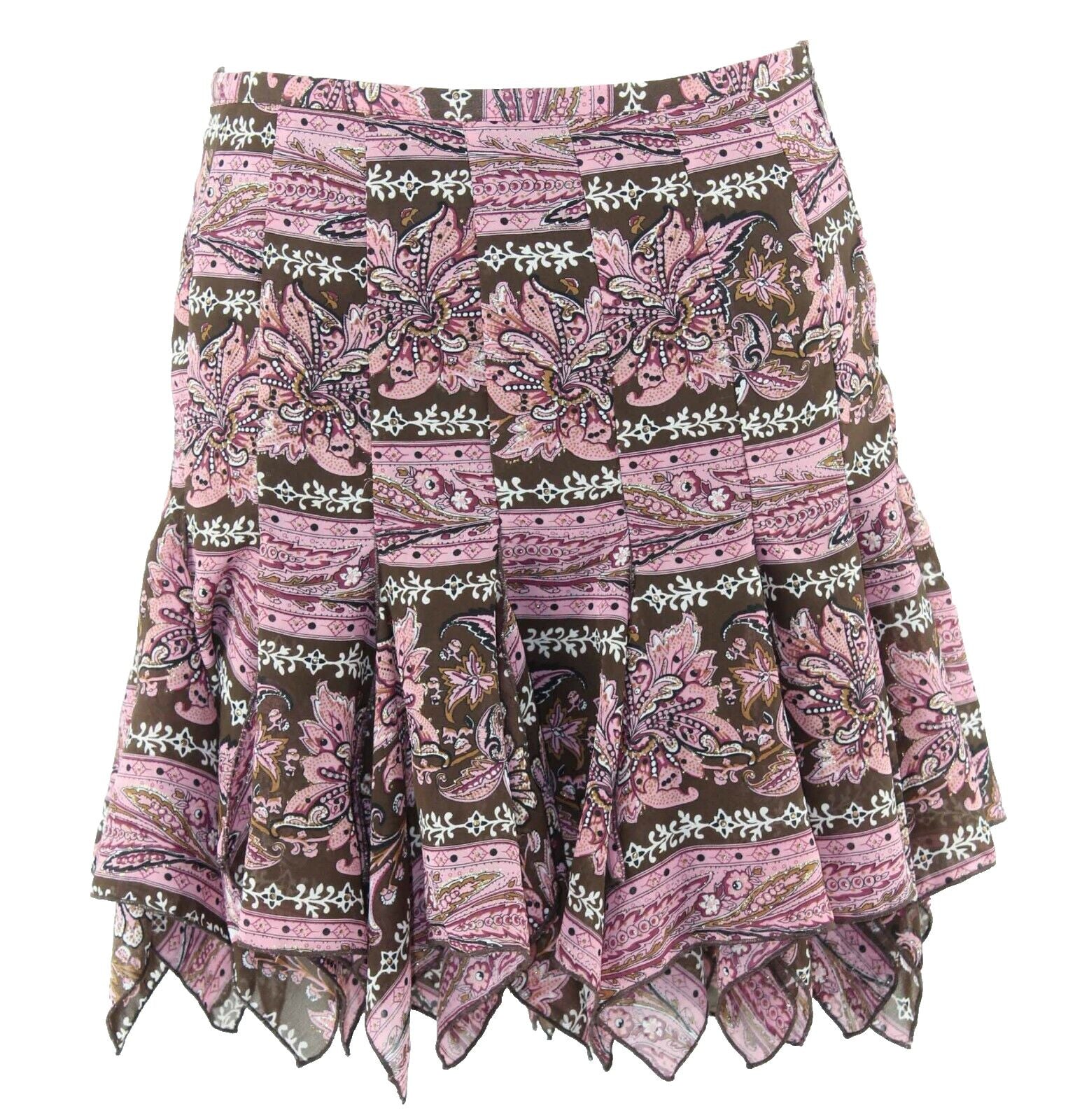 Betsy & Babs Sz 12 Brown Pink Gold Glitter Multi 100% Poly Asym Skirt