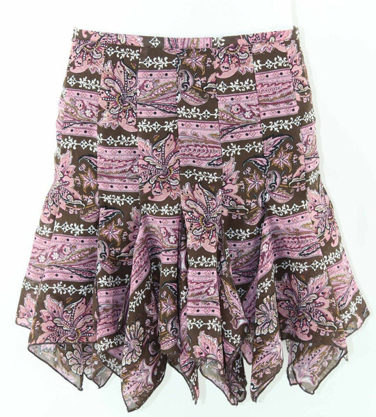Betsy & Babs Sz 12 Brown Pink Gold Glitter Multi 100% Poly Asym Skirt