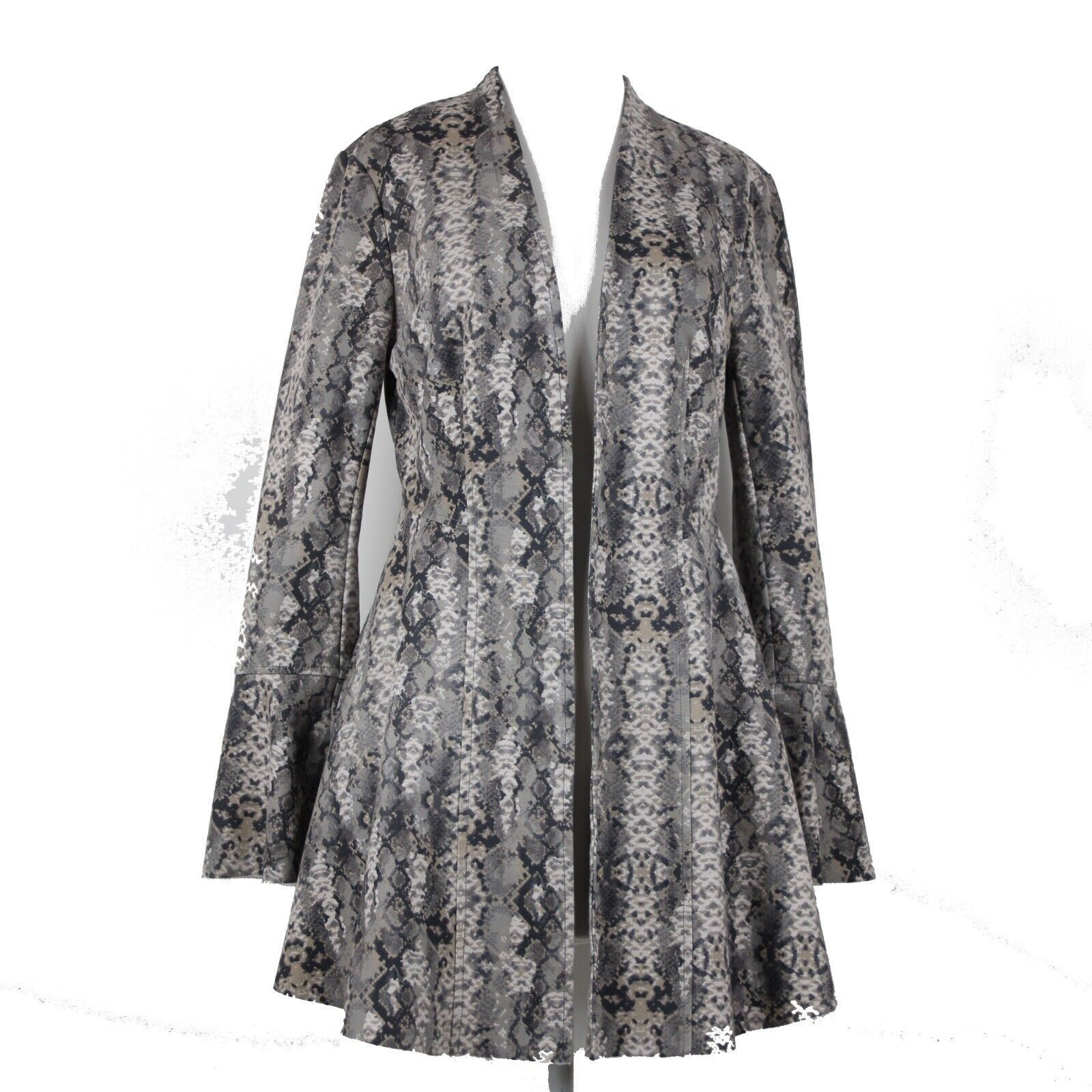 Free People Sz XS Brown Multi Reptile Print Bell Sleeve Poly Spandex Jacket