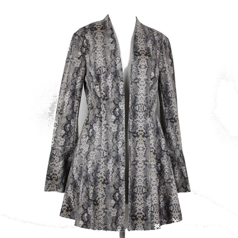 Free People Sz XS Brown Multi Reptile Print Bell Sleeve Poly Spandex Jacket