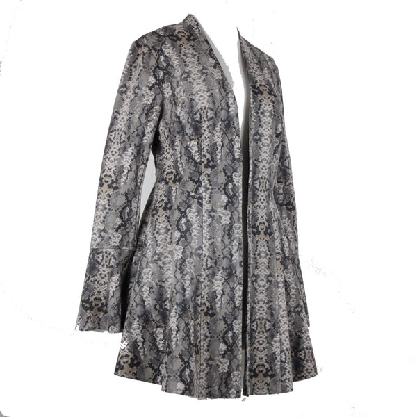 Free People Sz XS Brown Multi Reptile Print Bell Sleeve Poly Spandex Jacket