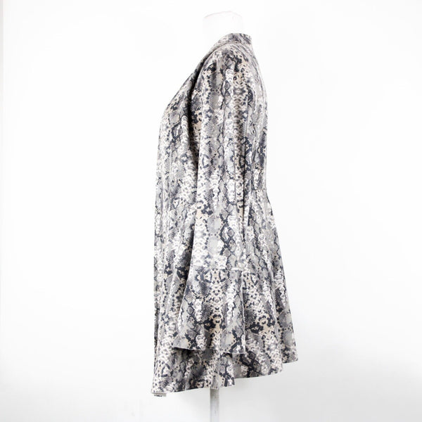 Free People Sz XS Brown Multi Reptile Print Bell Sleeve Poly Spandex Jacket