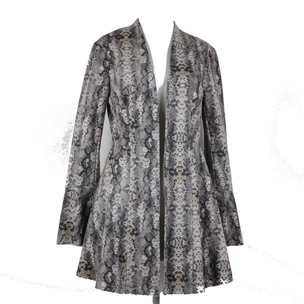 Free People Sz XS Brown Multi Reptile Print Bell Sleeve Poly Spandex Jacket