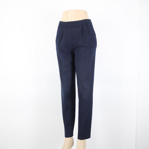 St John Knit Sz 2 x 28 Navy Blue Pleated Pockets Elastic Waist Santana Knit Pant