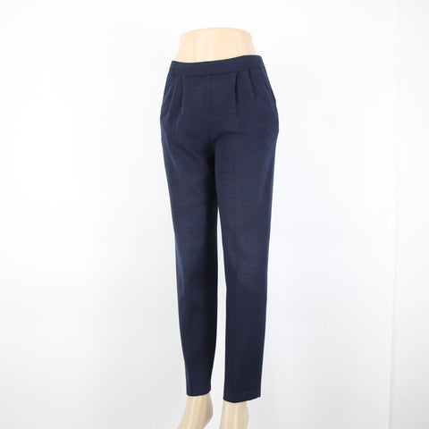 St John Knit Sz 2 x 28 Navy Blue Pleated Pockets Elastic Waist Santana Knit Pant
