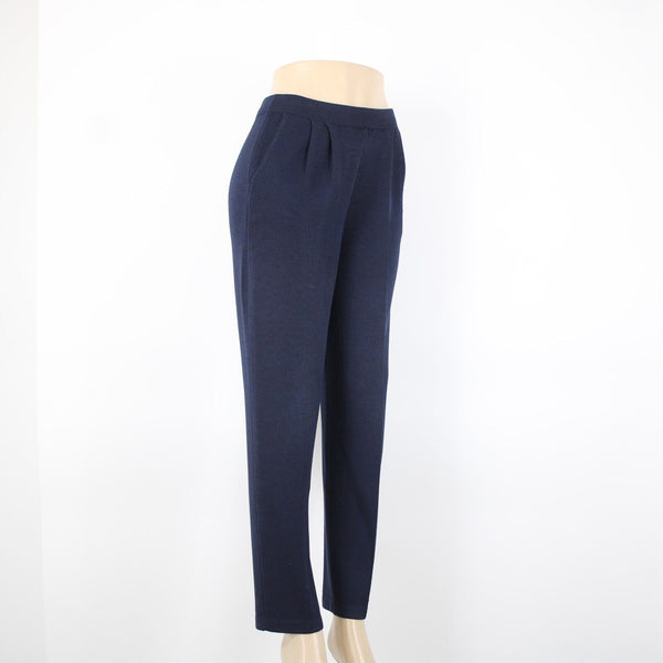 St John Knit Sz 2 x 28 Navy Blue Pleated Pockets Elastic Waist Santana Knit Pant