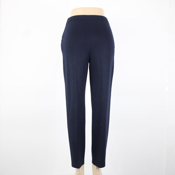 St John Knit Sz 2 x 28 Navy Blue Pleated Pockets Elastic Waist Santana Knit Pant