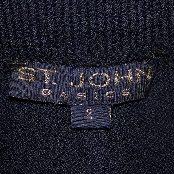 St John Knit Sz 2 x 28 Navy Blue Pleated Pockets Elastic Waist Santana Knit Pant