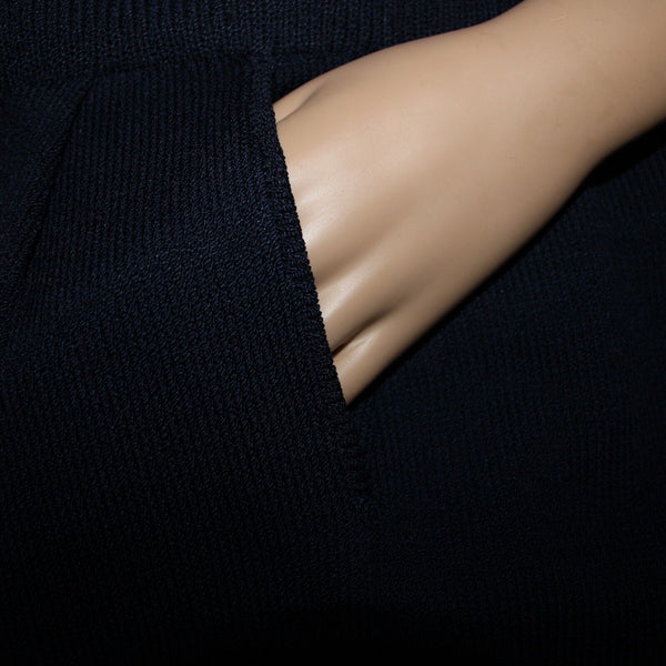 St John Knit Sz 2 x 28 Navy Blue Pleated Pockets Elastic Waist Santana Knit Pant