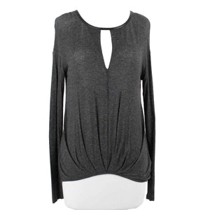 Ella Moss Sz XS Charcoal PU Trim Rayon Blend Keyhole Neck Top
