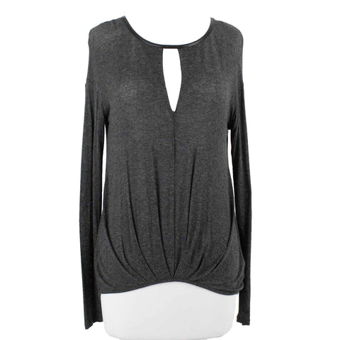 Ella Moss Sz XS Charcoal PU Trim Rayon Blend Keyhole Neck Top