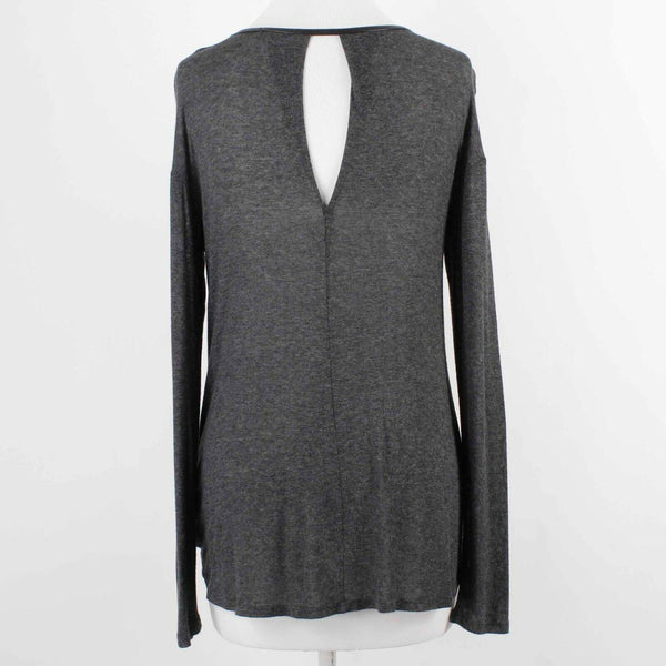 Ella Moss Sz XS Charcoal PU Trim Rayon Blend Keyhole Neck Top