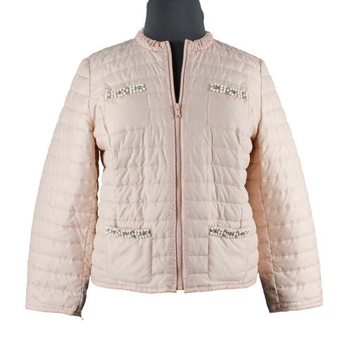 Chicos NEW $149 Sz 2 Paris Pink Quilted Beads And Gems 100% Polyester Jacket