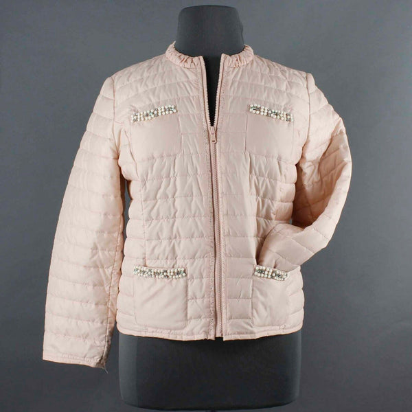 Chicos NEW $149 Sz 2 Paris Pink Quilted Beads And Gems 100% Polyester Jacket