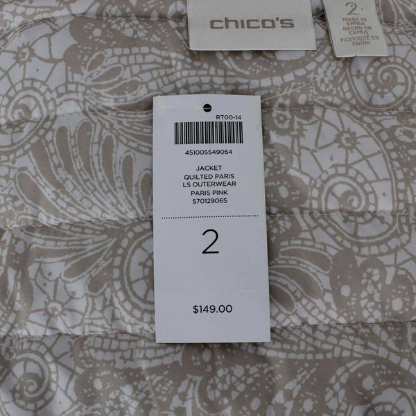 Chicos NEW $149 Sz 2 Paris Pink Quilted Beads And Gems 100% Polyester Jacket