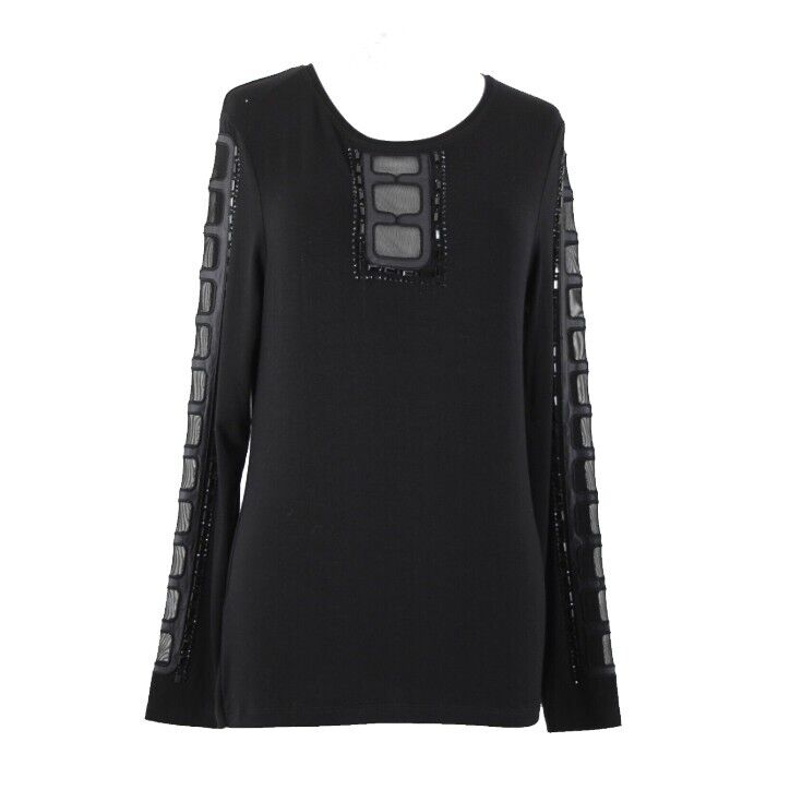 Tricotto Sz S Black Beaded Mesh Eyelets Viscose Elastane AS IS Top