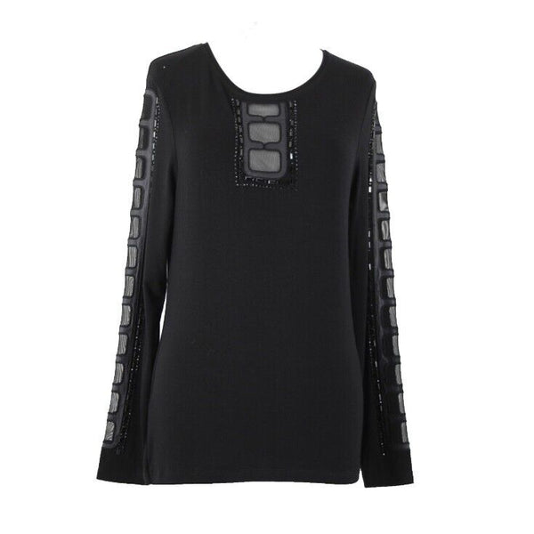 Tricotto Sz S Black Beaded Mesh Eyelets Viscose Elastane AS IS Top