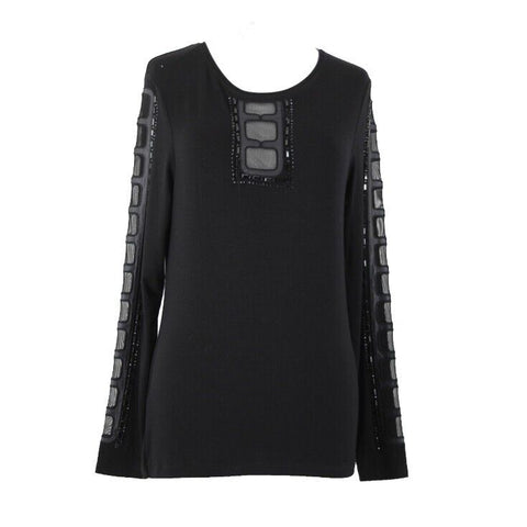 Tricotto Sz S Black Beaded Mesh Eyelets Viscose Elastane AS IS Top