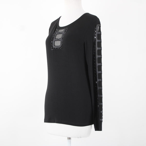 Tricotto Sz S Black Beaded Mesh Eyelets Viscose Elastane AS IS Top