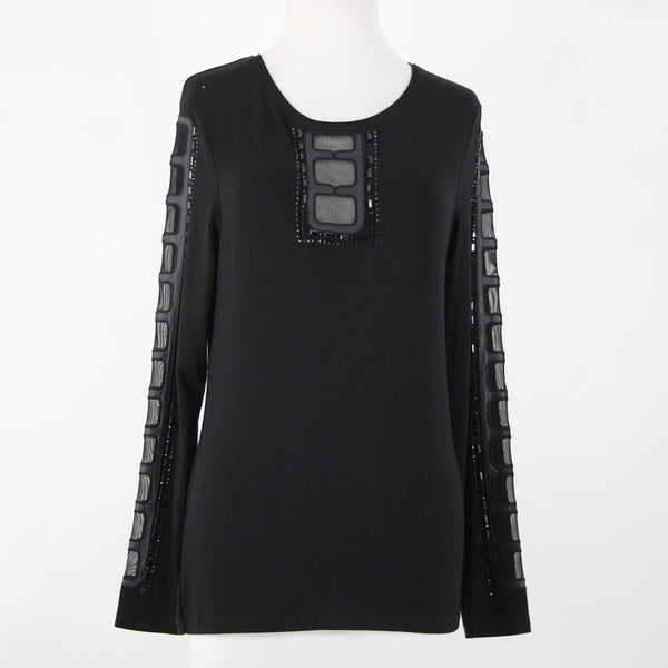 Tricotto Sz S Black Beaded Mesh Eyelets Viscose Elastane AS IS Top