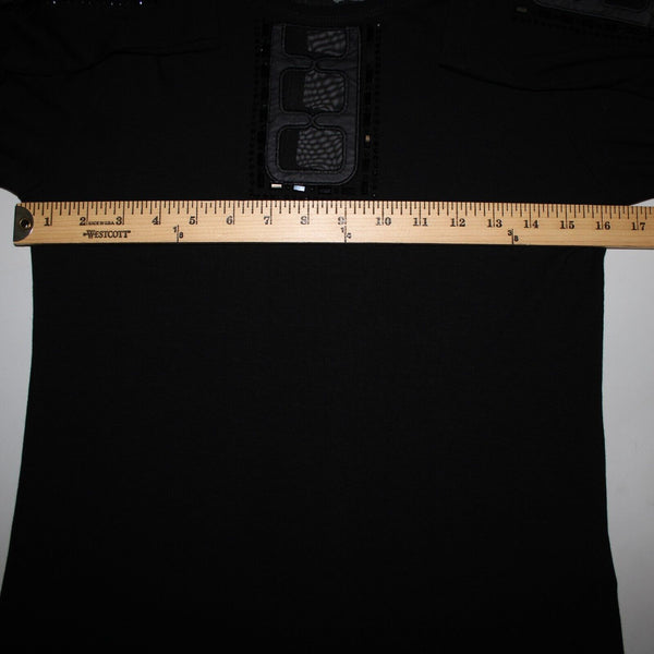 Tricotto Sz S Black Beaded Mesh Eyelets Viscose Elastane AS IS Top