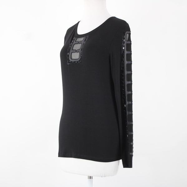 Tricotto Sz S Black Beaded Mesh Eyelets Viscose Elastane AS IS Top
